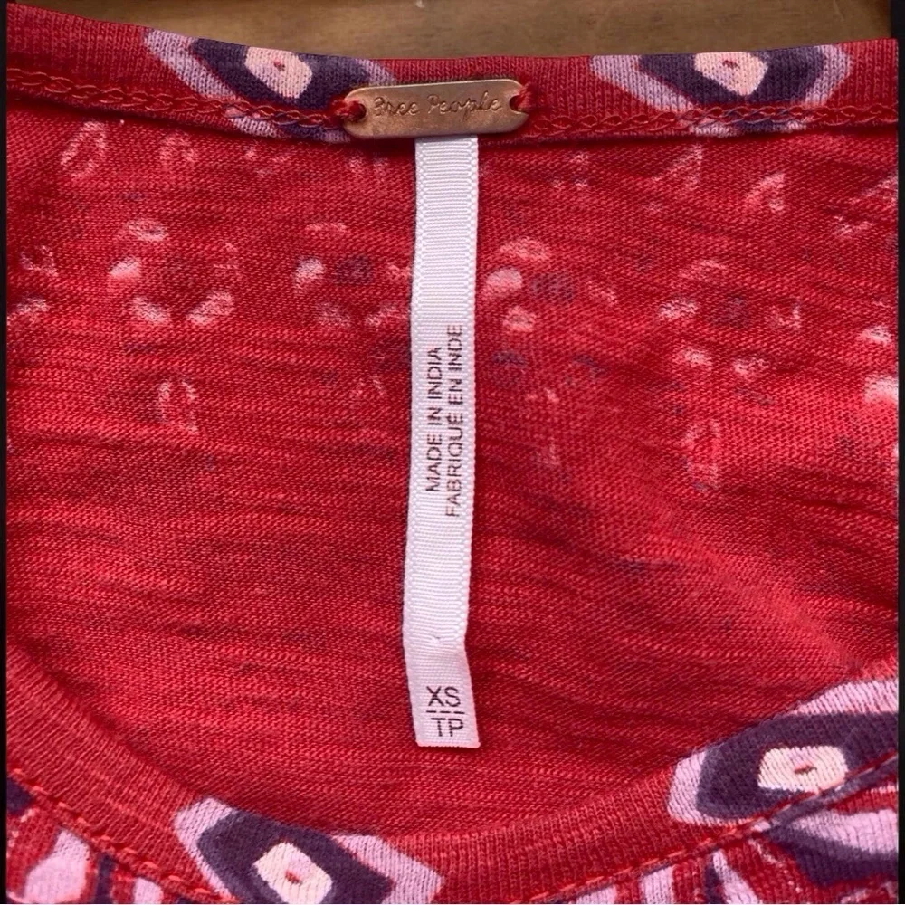 Free People Boho Floral Puffed Sleeve Top Red XS - EUC
